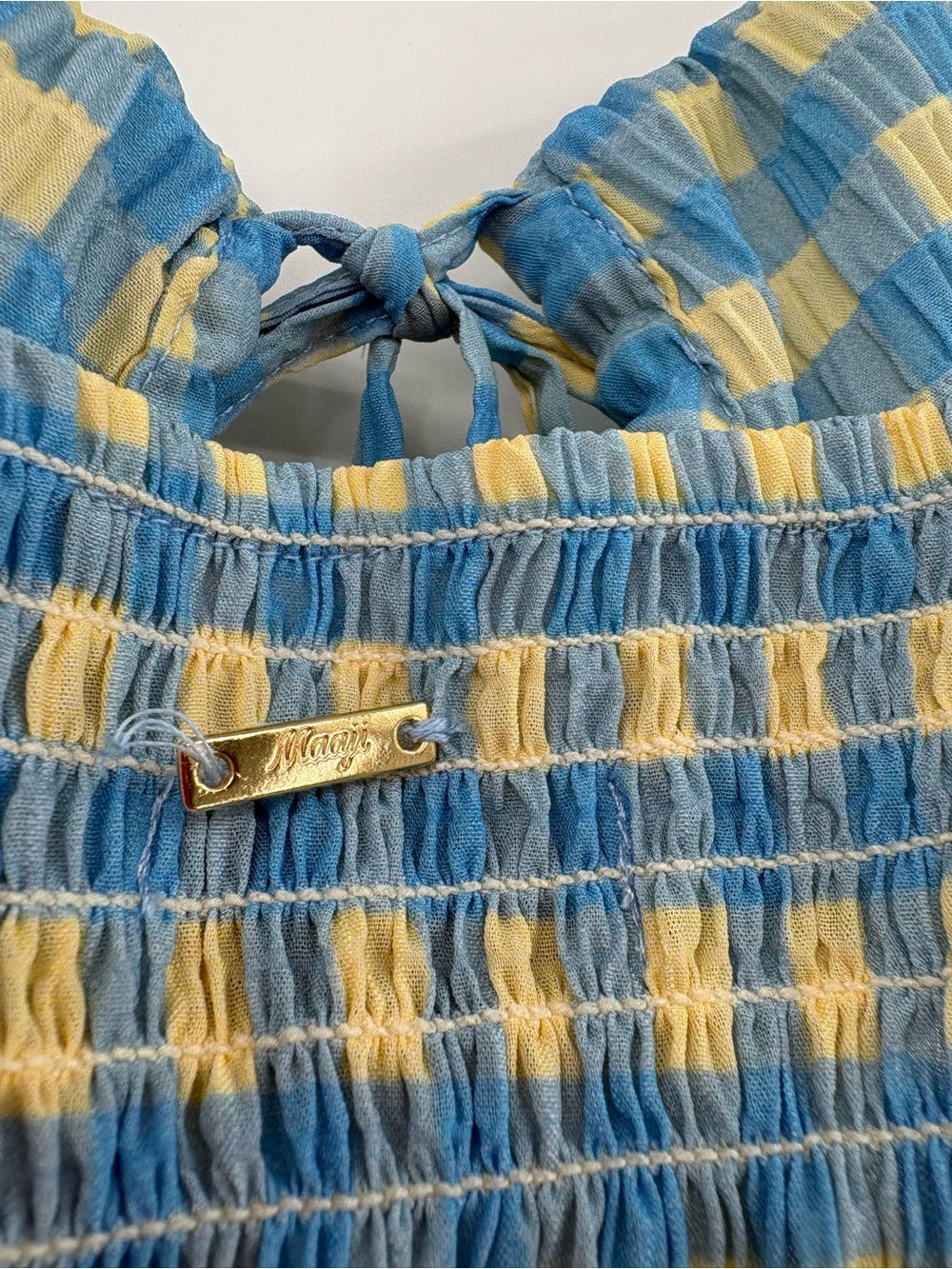 Maaji x Anthropologie Odaline Gingham Cutout Mini Dress M Blue Yellow - Picture 10 of 14